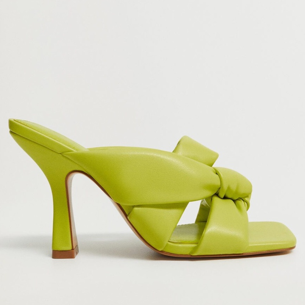 Mango Lime Green Heeled Knot Sandals